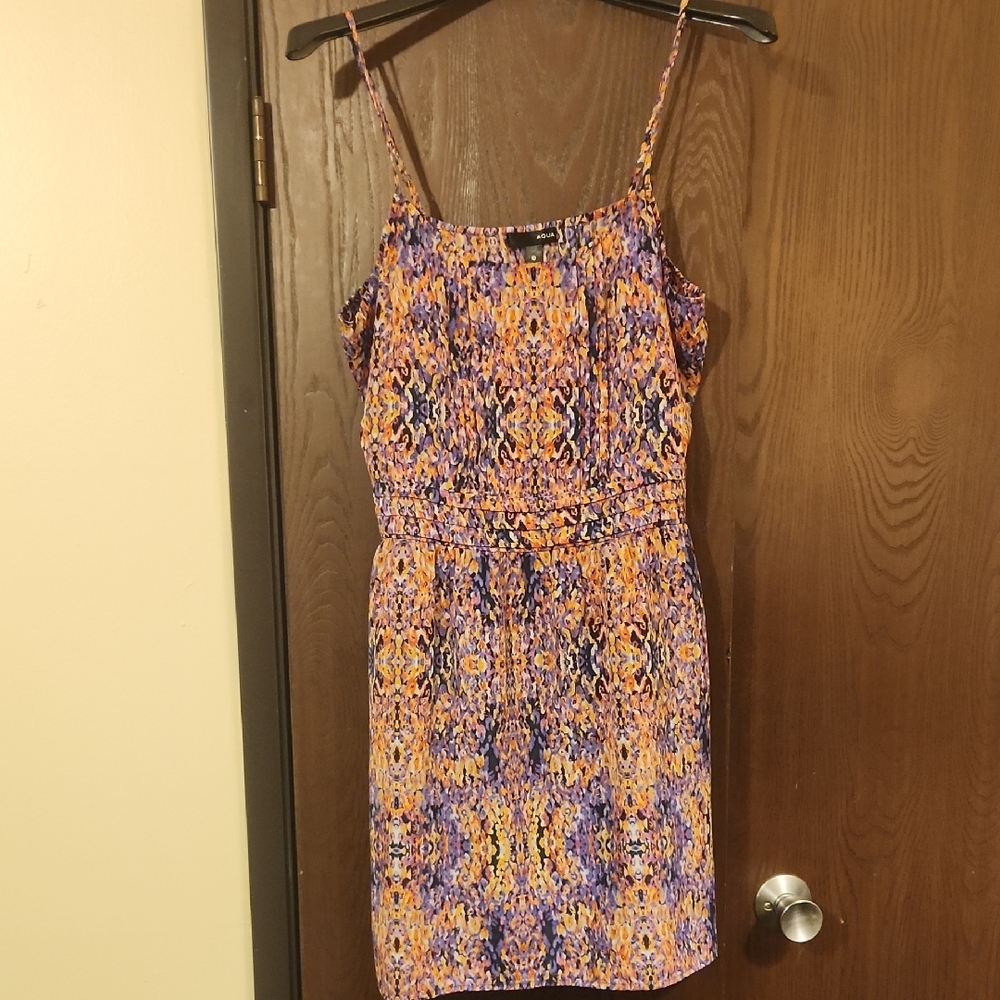 Aqua Spaghetti Strap Mini Dress in Orange and Purple